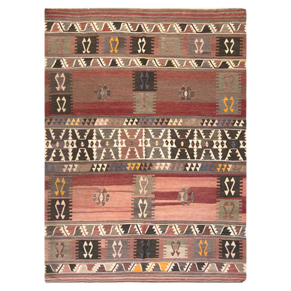 Vintage Turkish Kilim Rug, 4.9 x 6.8 ft, 150 x 208 cm, Handwoven Wool Kilim