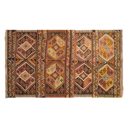 Vintage Turkish Kilim Rug, 5.0 x 13.0 ft, 152 x 395 cm, Handwoven Wool Kilim