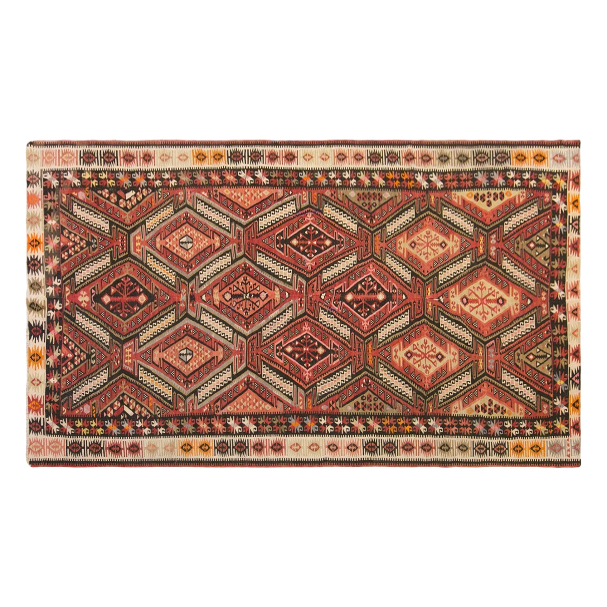 Vintage Turkish Kilim Rug, 5.1 x 10.7 ft, 155 x 325 cm, Handwoven Wool Kilim