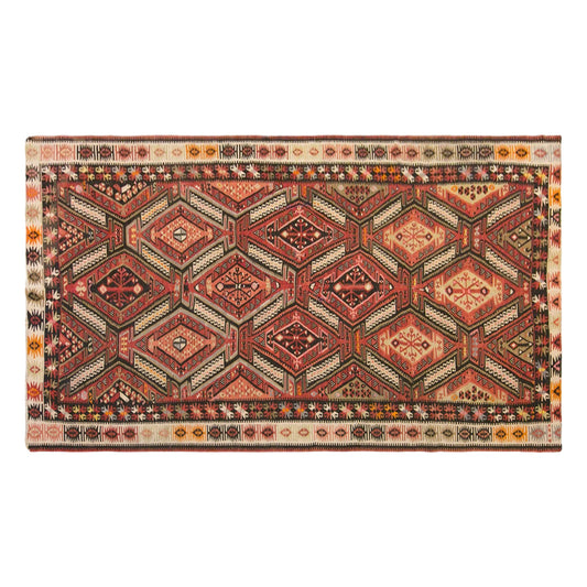 Vintage Turkish Kilim Rug, 5.1 x 10.7 ft, 155 x 325 cm, Handwoven Wool Kilim