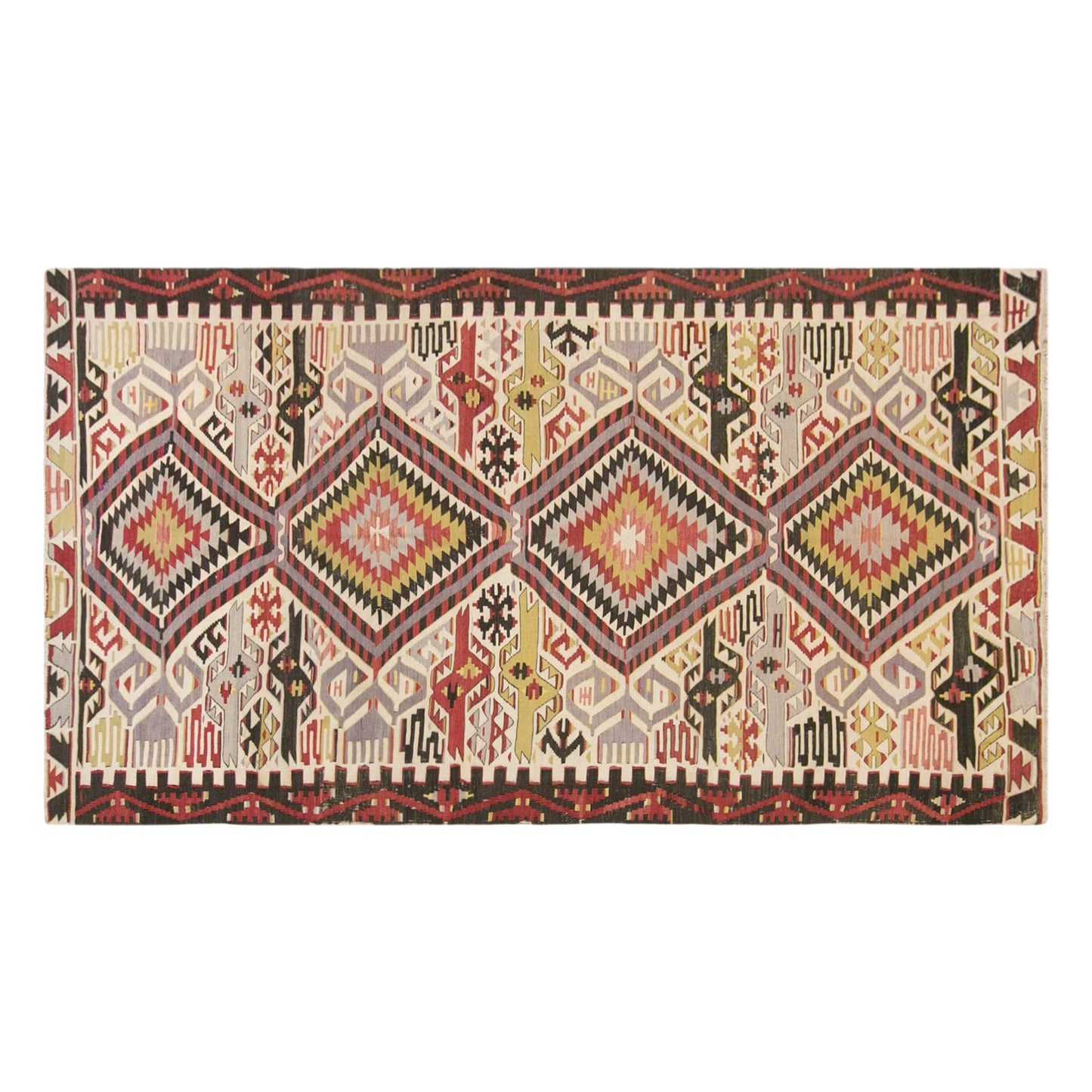 Vintage Turkish Kilim Rug, 5.1 x 11.2 ft, 155 x 340 cm, Handwoven Wool Kilim