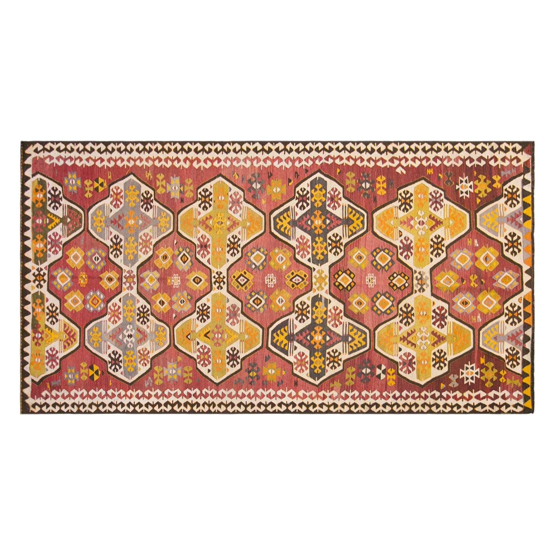Vintage Turkish Kilim Rug, 5.1 x 11.3 ft, 155 x 345 cm, Handwoven Wool Kilim