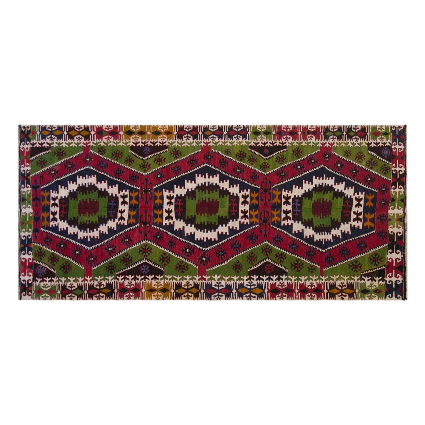 Vintage Turkish Kilim Rug, 5.1 x 11.3 ft, 155 x 345 cm, Handwoven Wool Kilim
