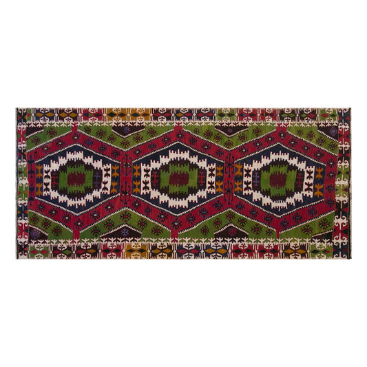 Vintage Turkish Kilim Rug, 5.1 x 11.3 ft, 155 x 345 cm, Handwoven Wool Kilim