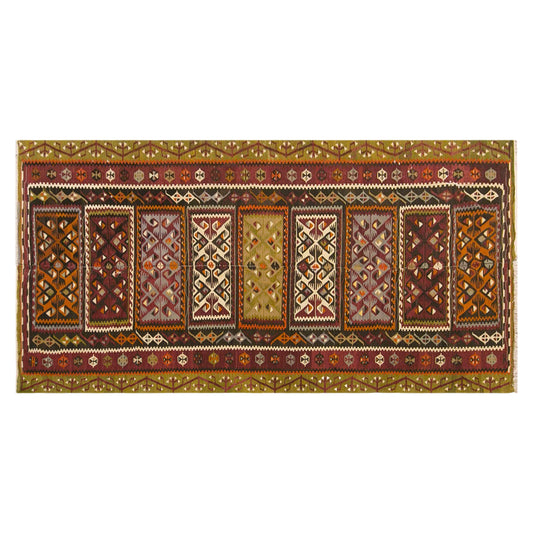 Vintage Turkish Kilim Rug, 5.1 x 11.6 ft, 156 x 355 cm, Handwoven Wool Kilim