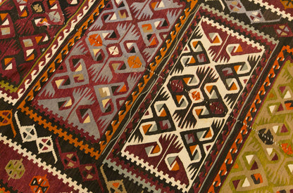 Vintage Turkish Kilim Rug, 5.1 x 11.6 ft, 156 x 355 cm, Handwoven Wool Kilim
