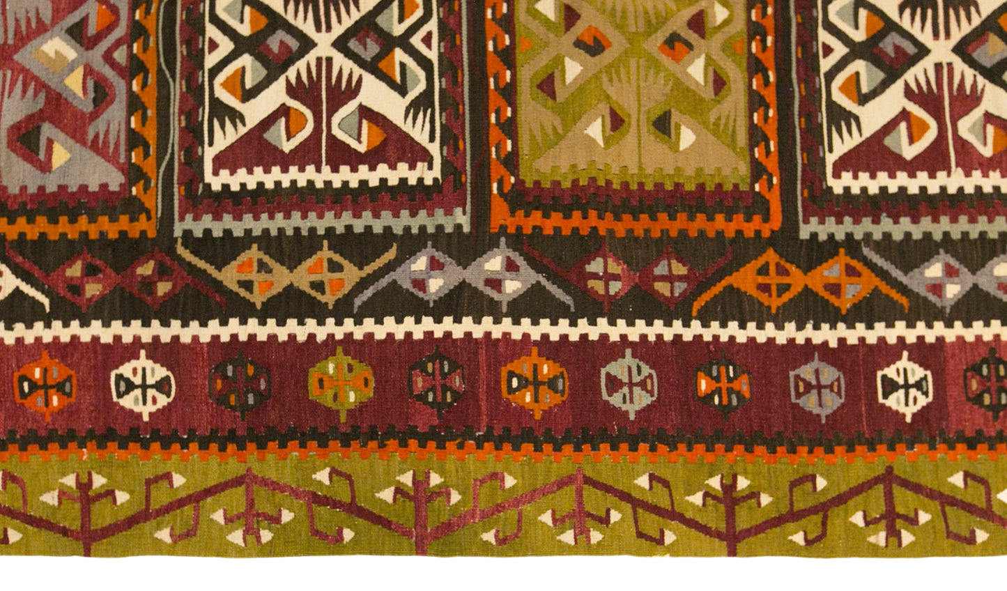 Vintage Turkish Kilim Rug, 5.1 x 11.6 ft, 156 x 355 cm, Handwoven Wool Kilim