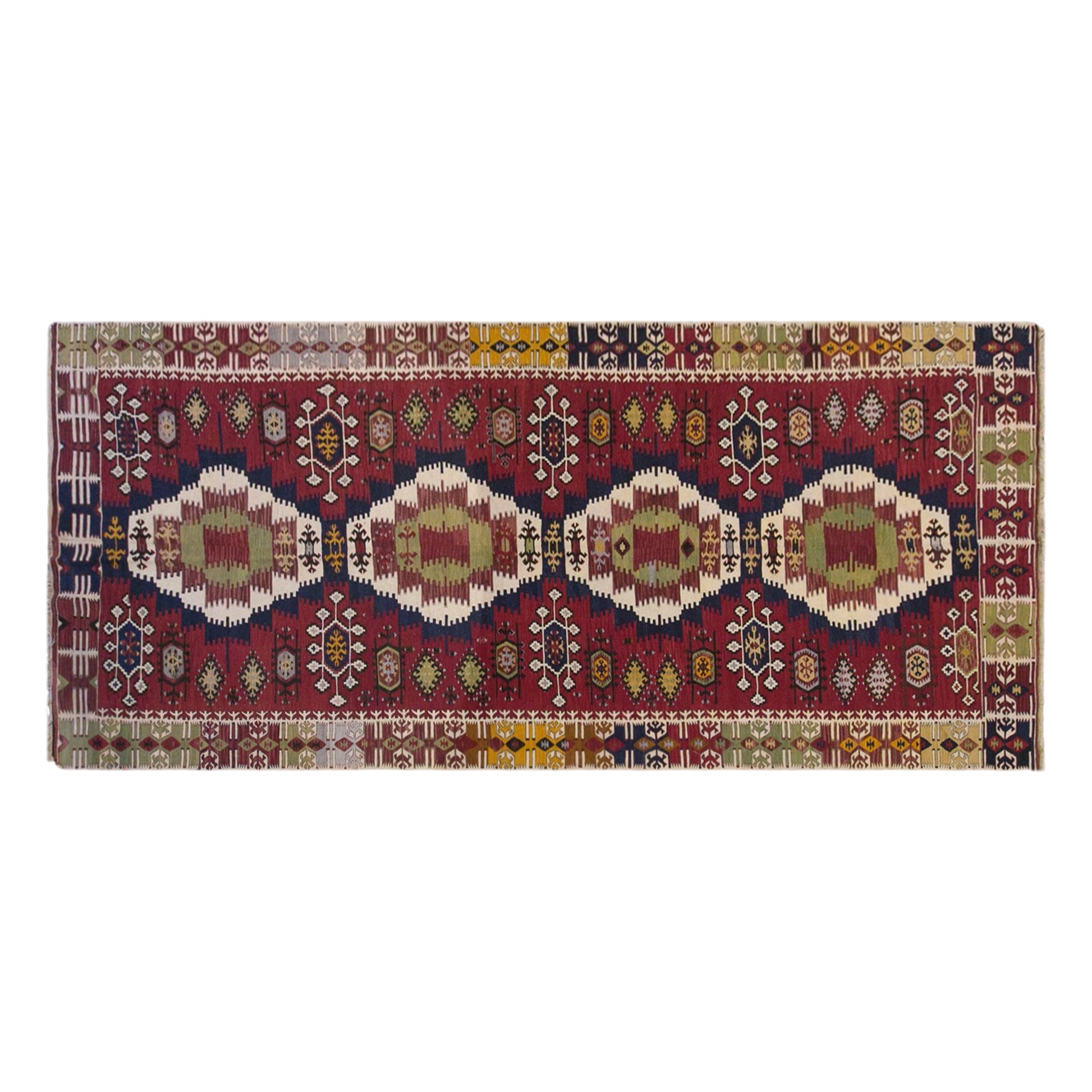 Vintage Turkish Kilim Rug, 5.1 x 13.6 ft, 155 x 415 cm, Handwoven Wool Kilim