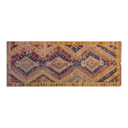 Vintage Turkish Kilim Rug, 5.1 x 13.9 ft, 155 x 425 cm, Handwoven Wool Kilim