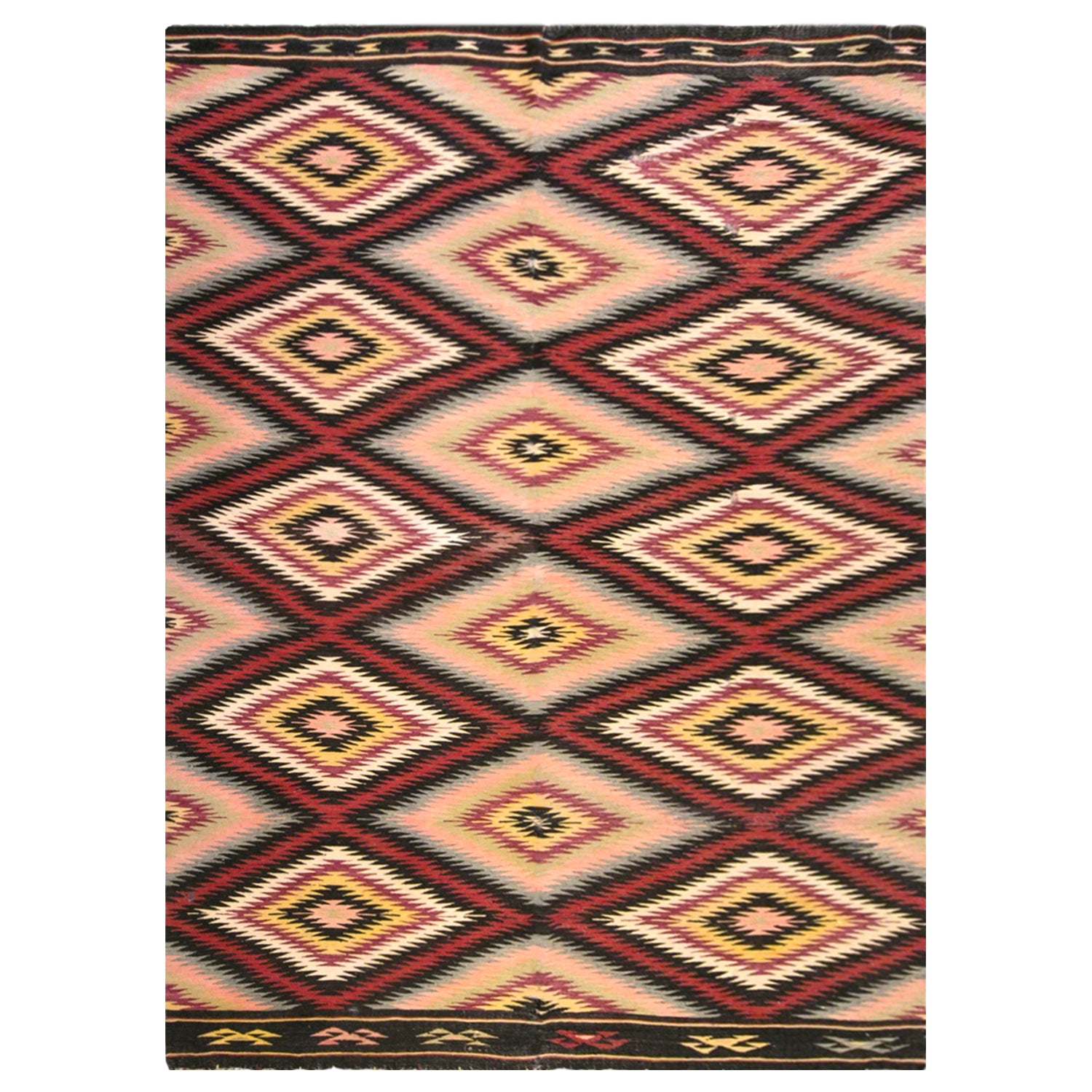 Vintage Turkish Kilim Rug, 5.1 x 7.3 ft, 156 x 222 cm, Handwoven Wool Kilim
