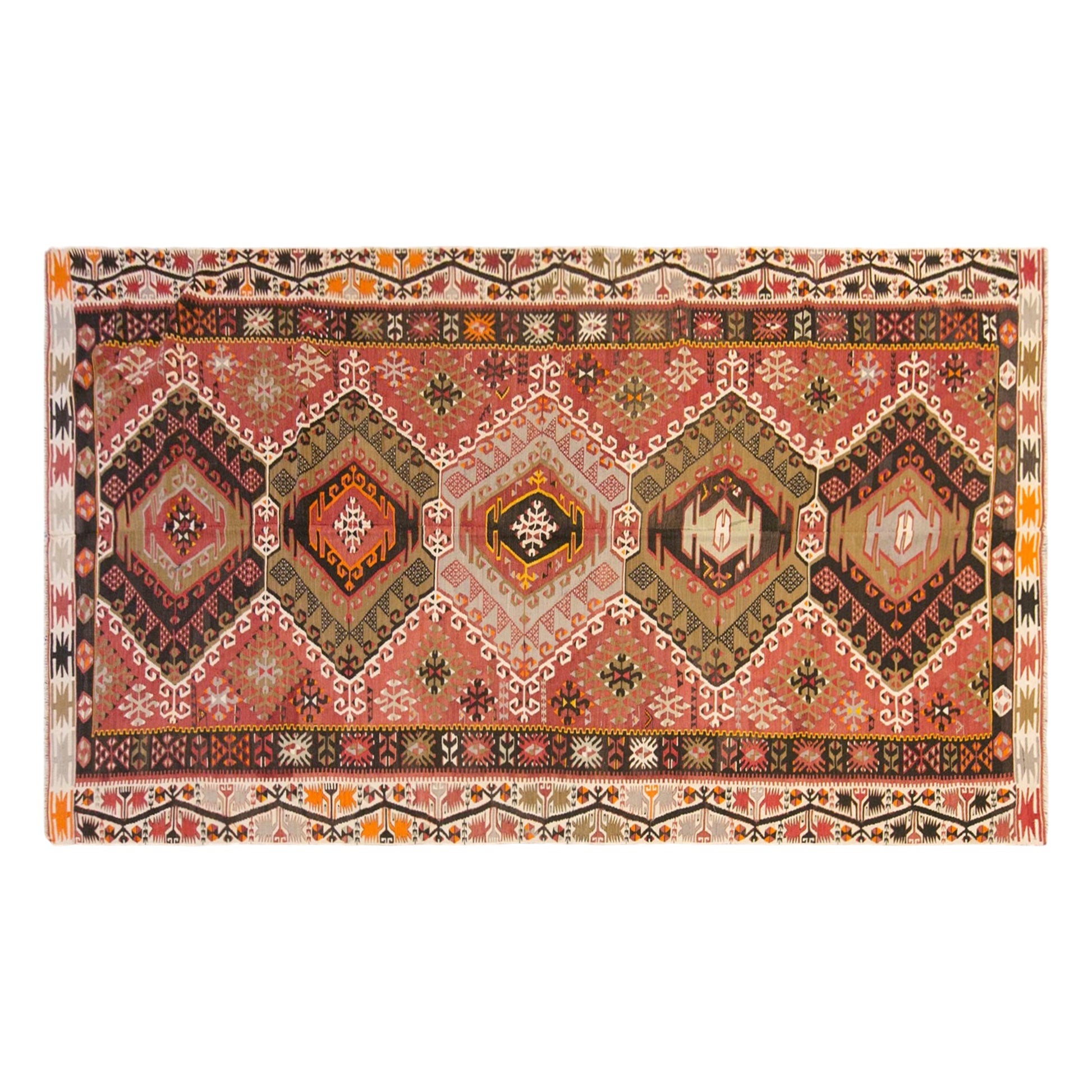 Vintage Turkish Kilim Rug, 5.2 x 11.2 ft, 160 x 340 cm, Handwoven Wool Kilim