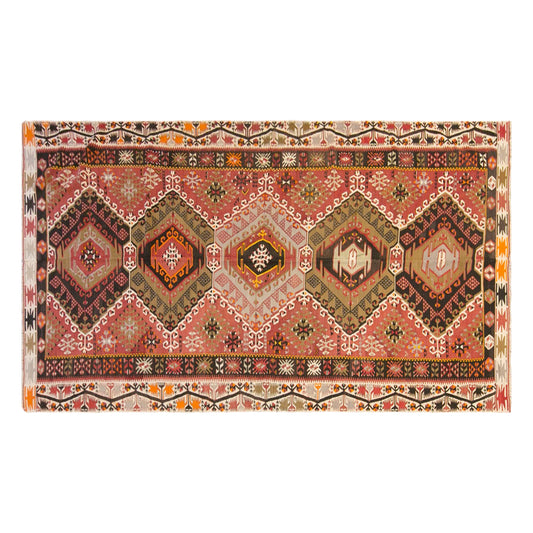 Vintage Turkish Kilim Rug, 5.2 x 11.2 ft, 160 x 340 cm, Handwoven Wool Kilim