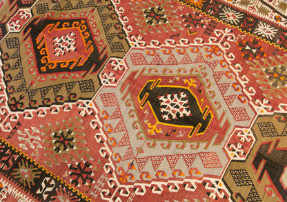 Vintage Turkish Kilim Rug, 5.2 x 11.2 ft, 160 x 340 cm, Handwoven Wool Kilim