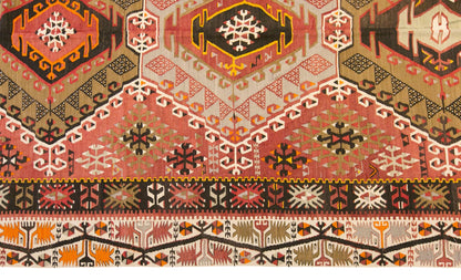 Vintage Turkish Kilim Rug, 5.2 x 11.2 ft, 160 x 340 cm, Handwoven Wool Kilim