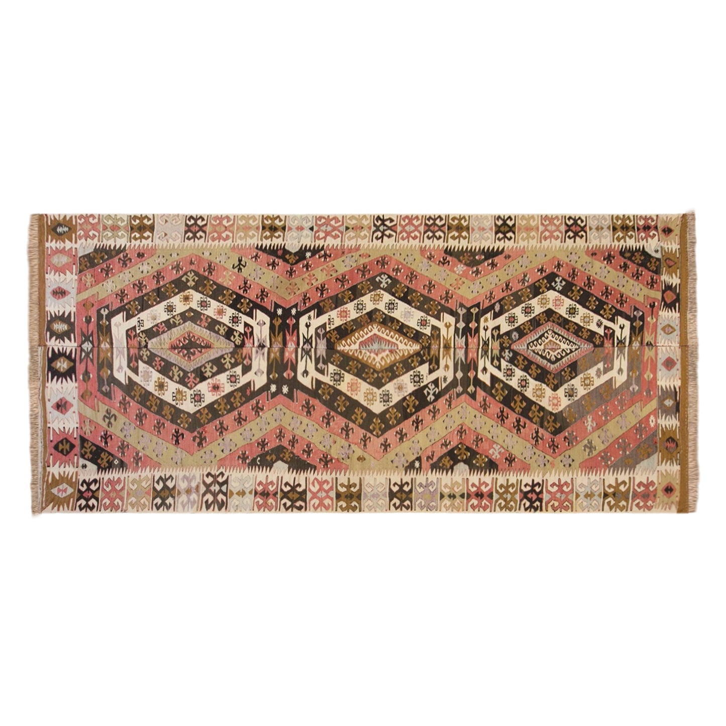 Vintage Turkish Kilim Rug, 5.2 x 12.4 ft, 160 x 378 cm, Handwoven Wool Kilim