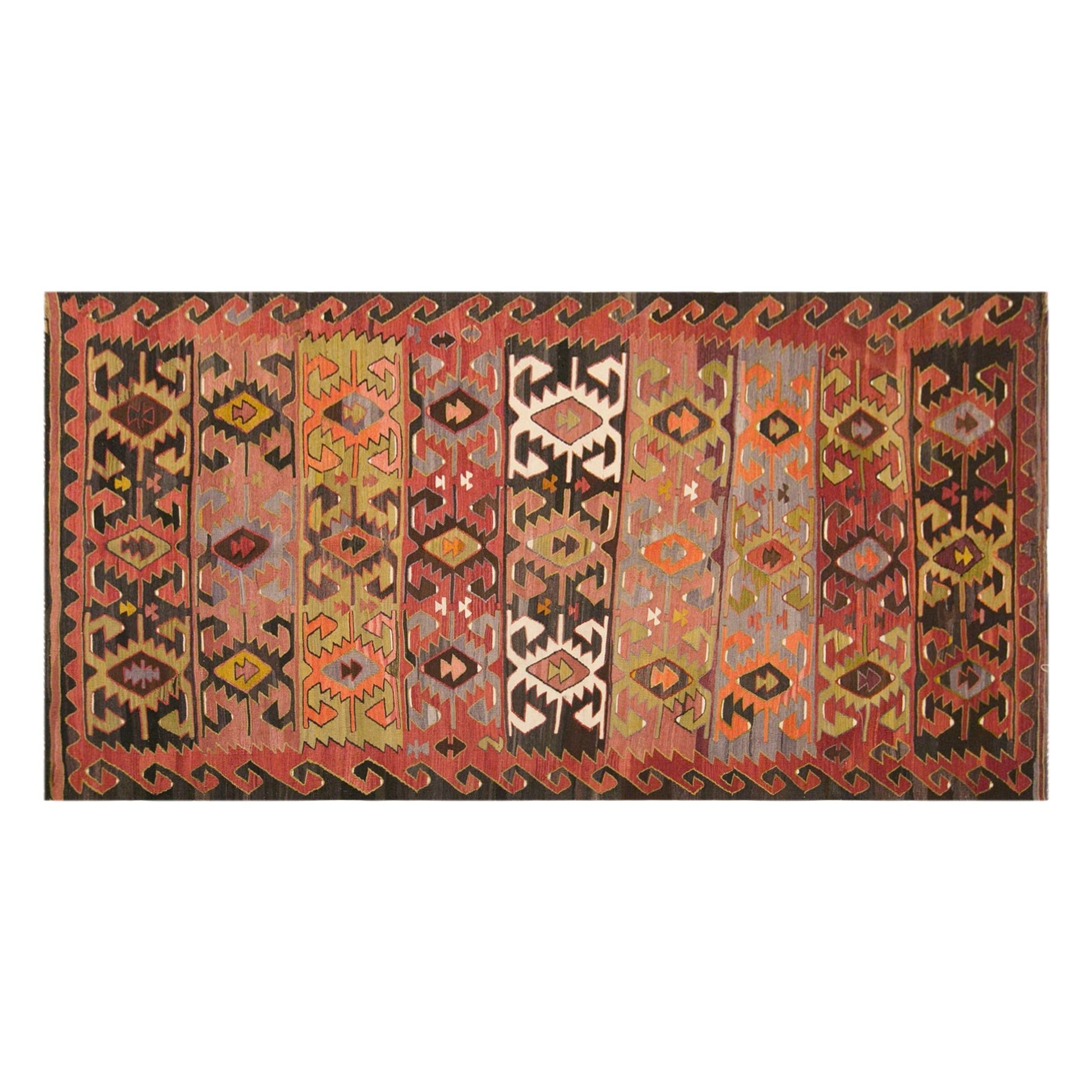 Vintage Turkish Kilim Rug, 5.3 x 11.2 ft, 162 x 340 cm, Handwoven Wool Kilim