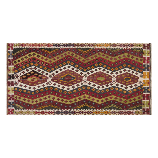Vintage Turkish Kilim Rug, 5.3 x 11.2 ft, 162 x 342 cm, Handwoven Wool Kilim