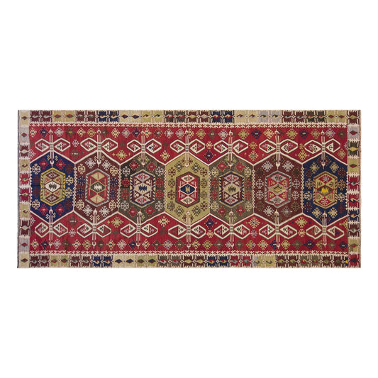 Vintage Turkish Kilim Rug, 5.4 x 12.3 ft, 165 x 375 cm, Handwoven Wool Kilim