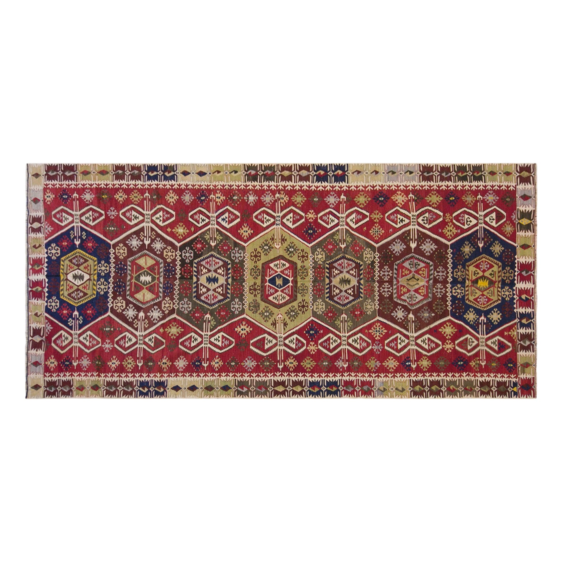 Vintage Turkish Kilim Rug, 5.4 x 12.3 ft, 165 x 375 cm, Handwoven Wool Kilim