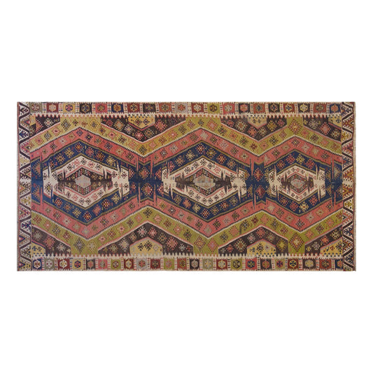Vintage Turkish Kilim Rug, 5.4 x 13.0 ft, 165 x 397 cm, Handwoven Wool Kilim