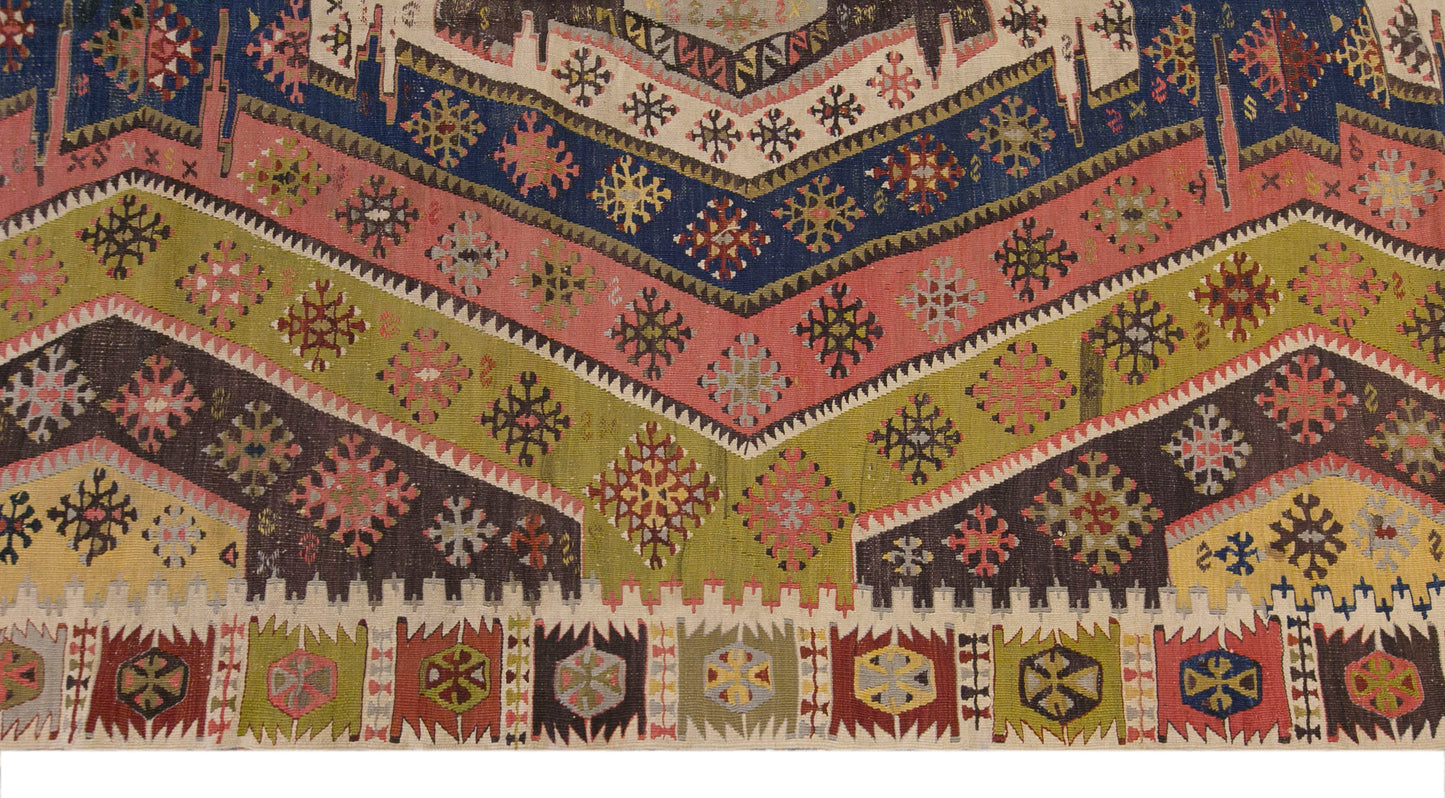 Vintage Turkish Kilim Rug, 5.4 x 13.0 ft, 165 x 397 cm, Handwoven Wool Kilim