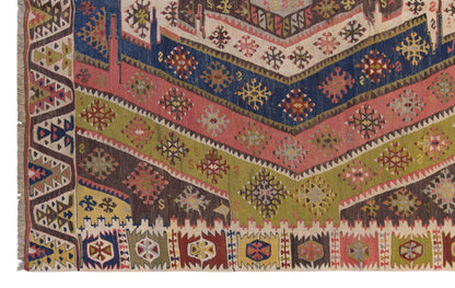 Vintage Turkish Kilim Rug, 5.4 x 13.0 ft, 165 x 397 cm, Handwoven Wool Kilim