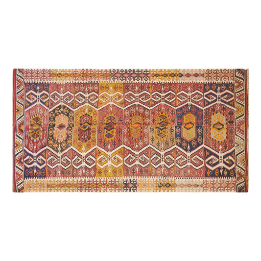 Vintage Turkish Kilim Rug, 5.4 x 14.1 ft, 165 x 430 cm, Handwoven Wool Kilim