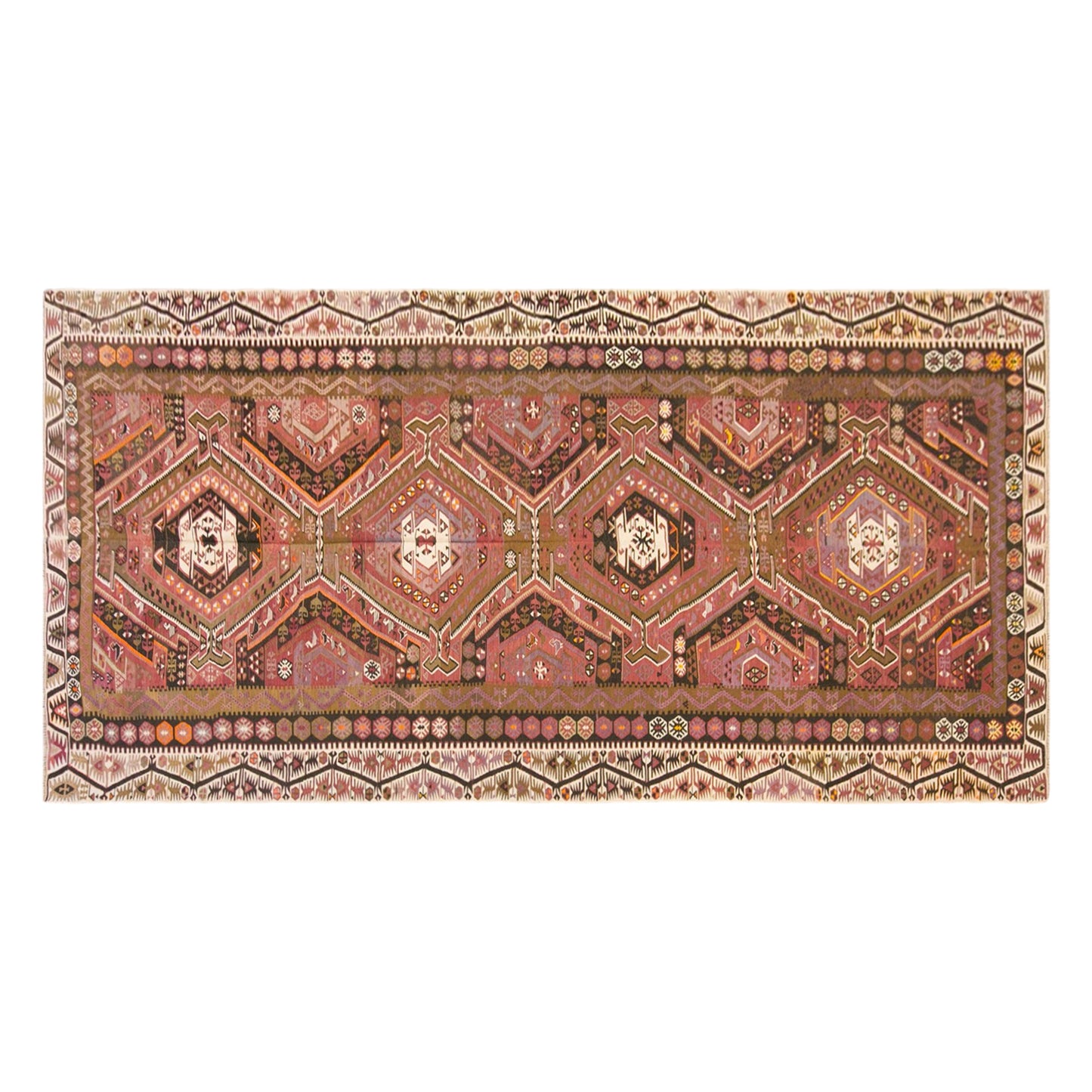 Vintage Turkish Kilim Rug, 5.5 x 12.1 ft, 168 x 370 cm, Handwoven Wool Kilim