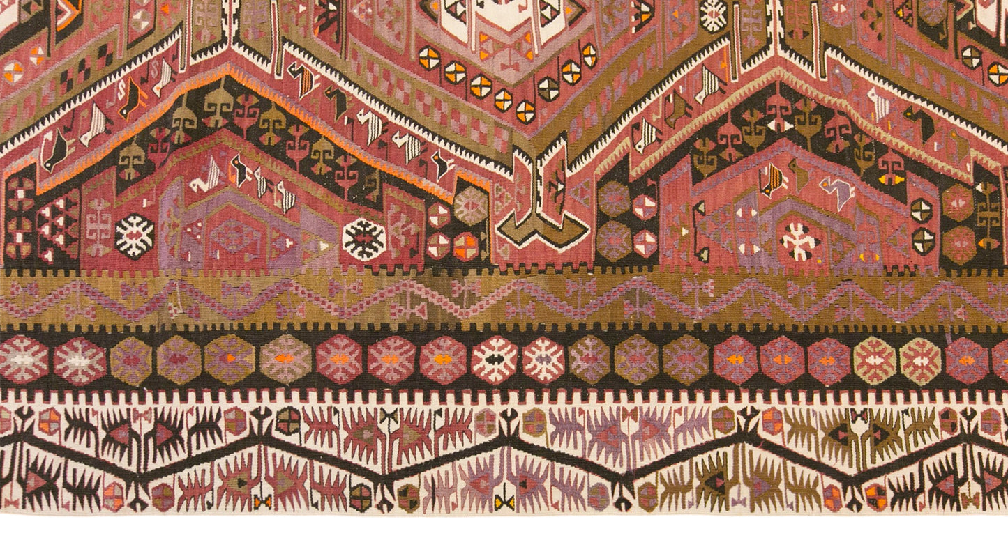 Vintage Turkish Kilim Rug, 5.5 x 12.1 ft, 168 x 370 cm, Handwoven Wool Kilim
