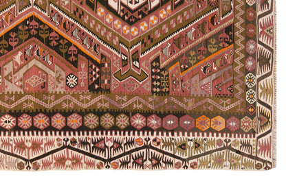Vintage Turkish Kilim Rug, 5.5 x 12.1 ft, 168 x 370 cm, Handwoven Wool Kilim