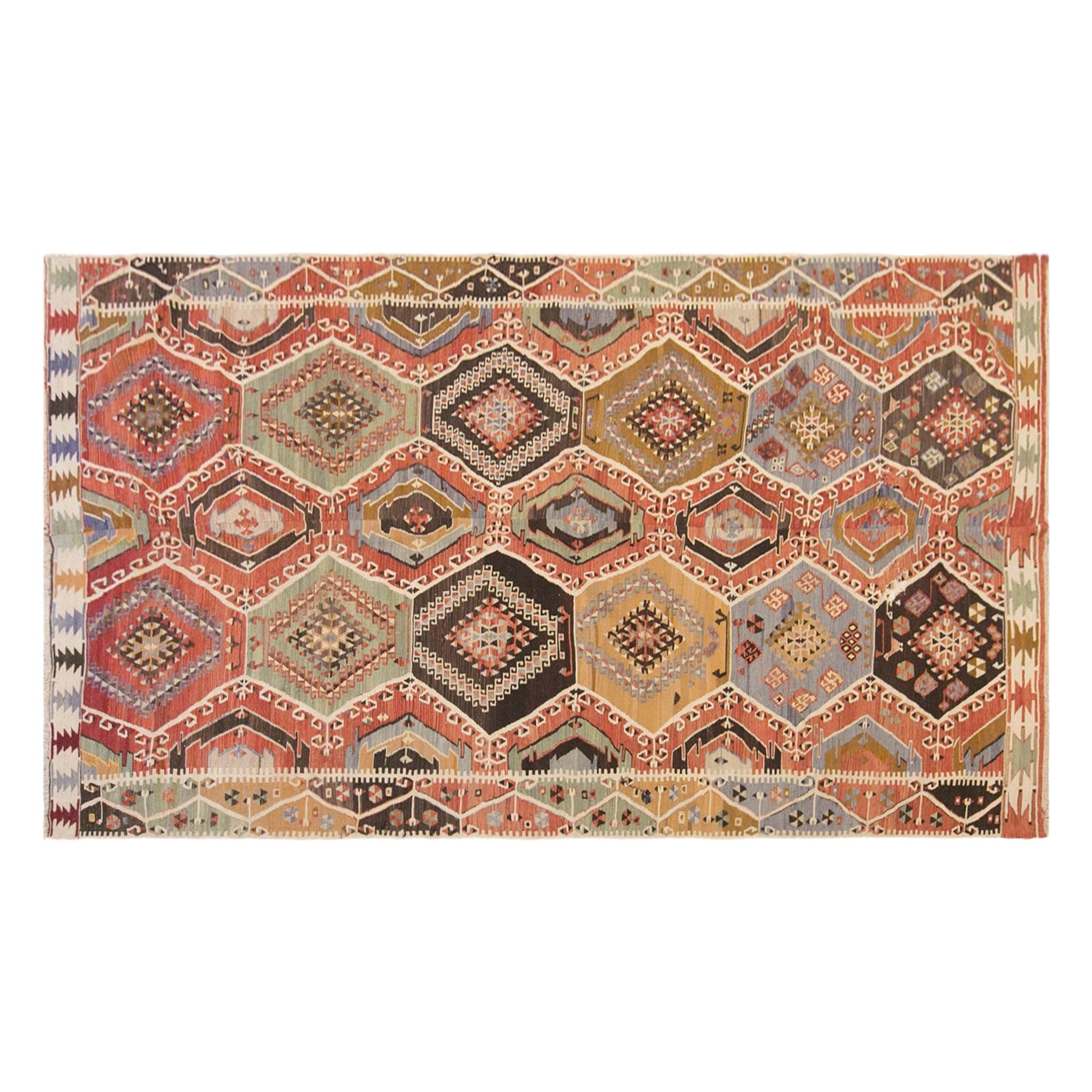 Vintage Turkish Kilim Rug, 5.6 x 11.8 ft, 172 x 360 cm, Handwoven Wool Kilim