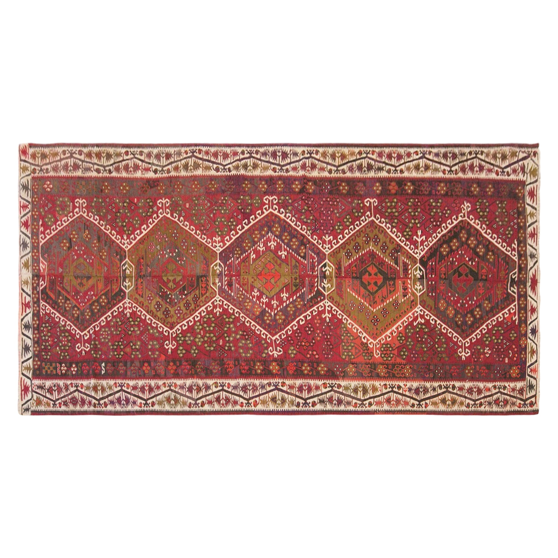 Vintage Turkish Kilim Rug, 5.6 x 13.6 ft, 170 x 415 cm, Handwoven Wool Kilim