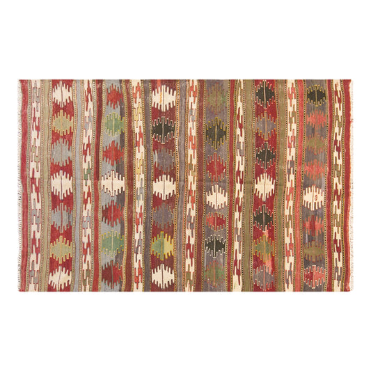 Vintage Turkish Kilim Rug, 5.6 x 9.0 ft, 172 x 275 cm, Handwoven Wool Kilim