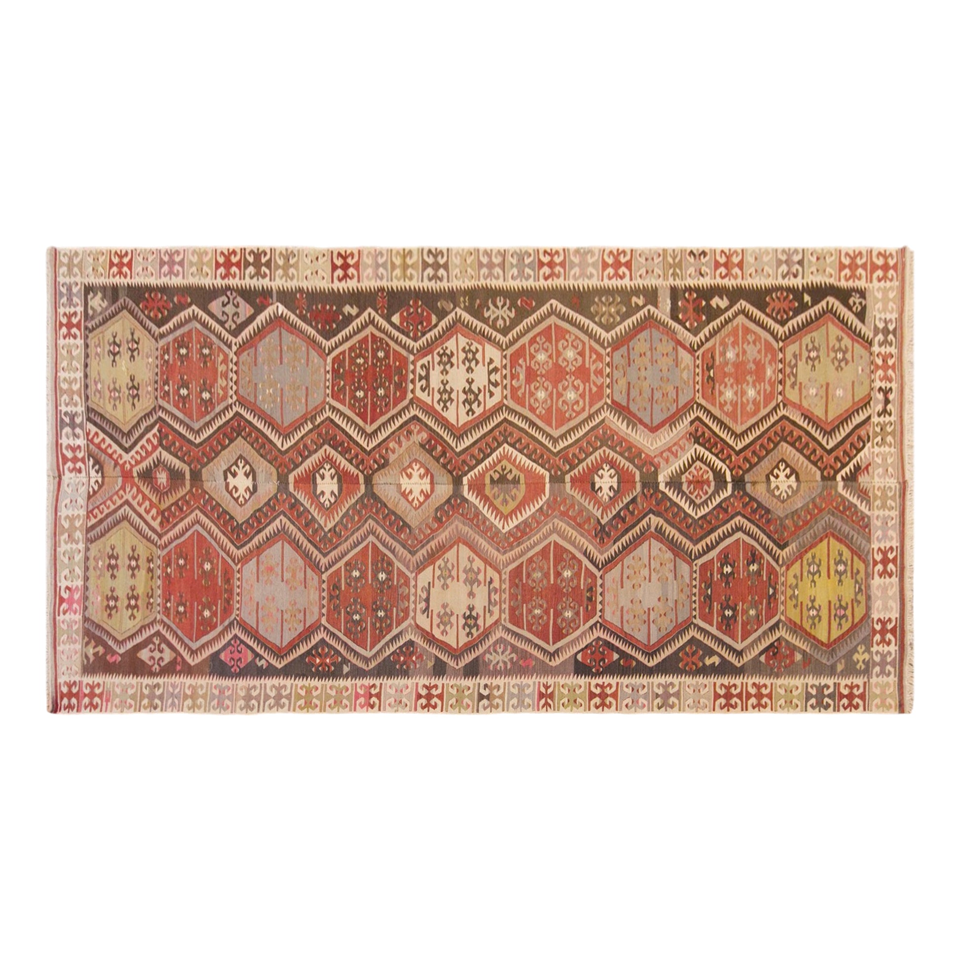 Vintage Turkish Kilim Rug, 5.7 x 13.3 ft, 175 x 405 cm, Handwoven Wool Kilim