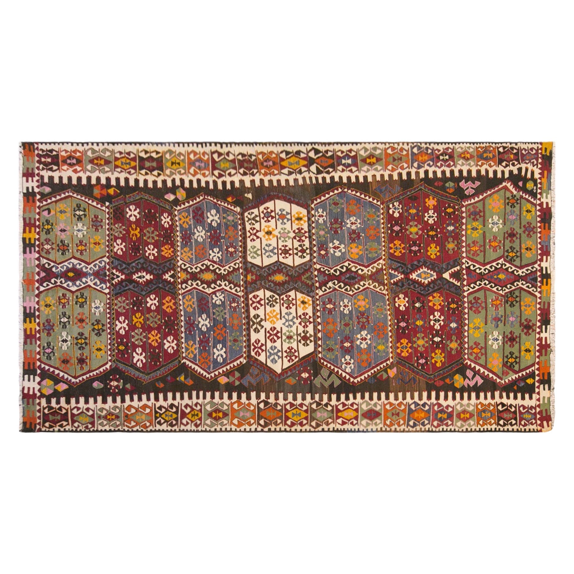 Vintage Turkish Kilim Rug, 5.8 x 11.3 ft, 178 x 345 cm, Handwoven Wool Kilim