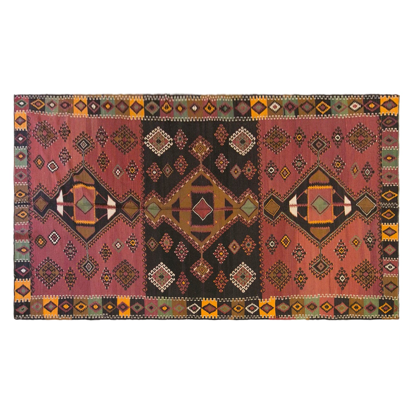 Vintage Turkish Kilim Rug, 5.8 x 13.6 ft, 178 x 415 cm, Handwoven Wool Kilim