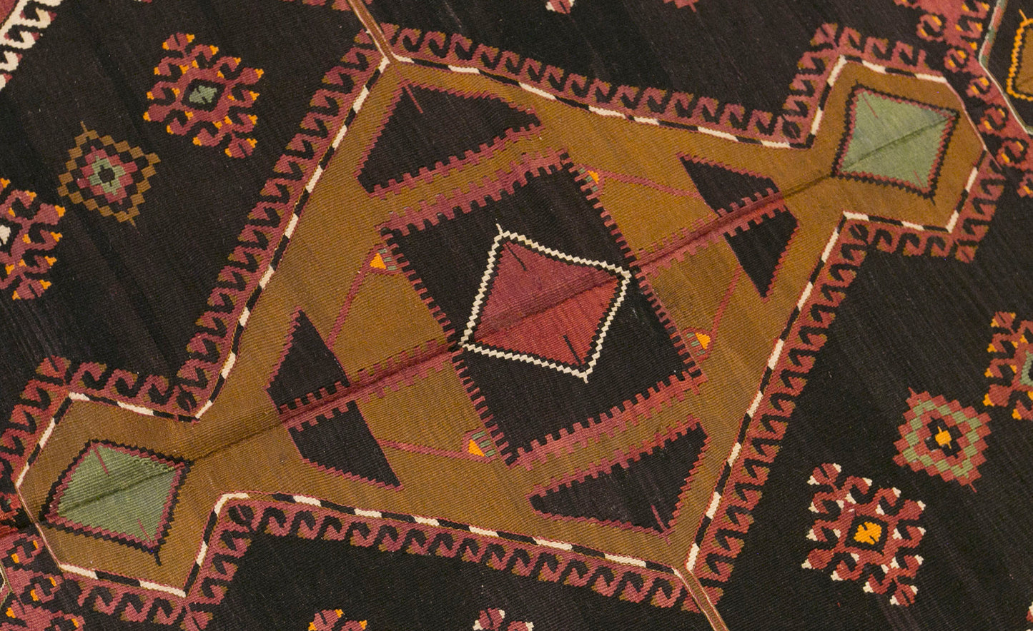 Vintage Turkish Kilim Rug, 5.8 x 13.6 ft, 178 x 415 cm, Handwoven Wool Kilim