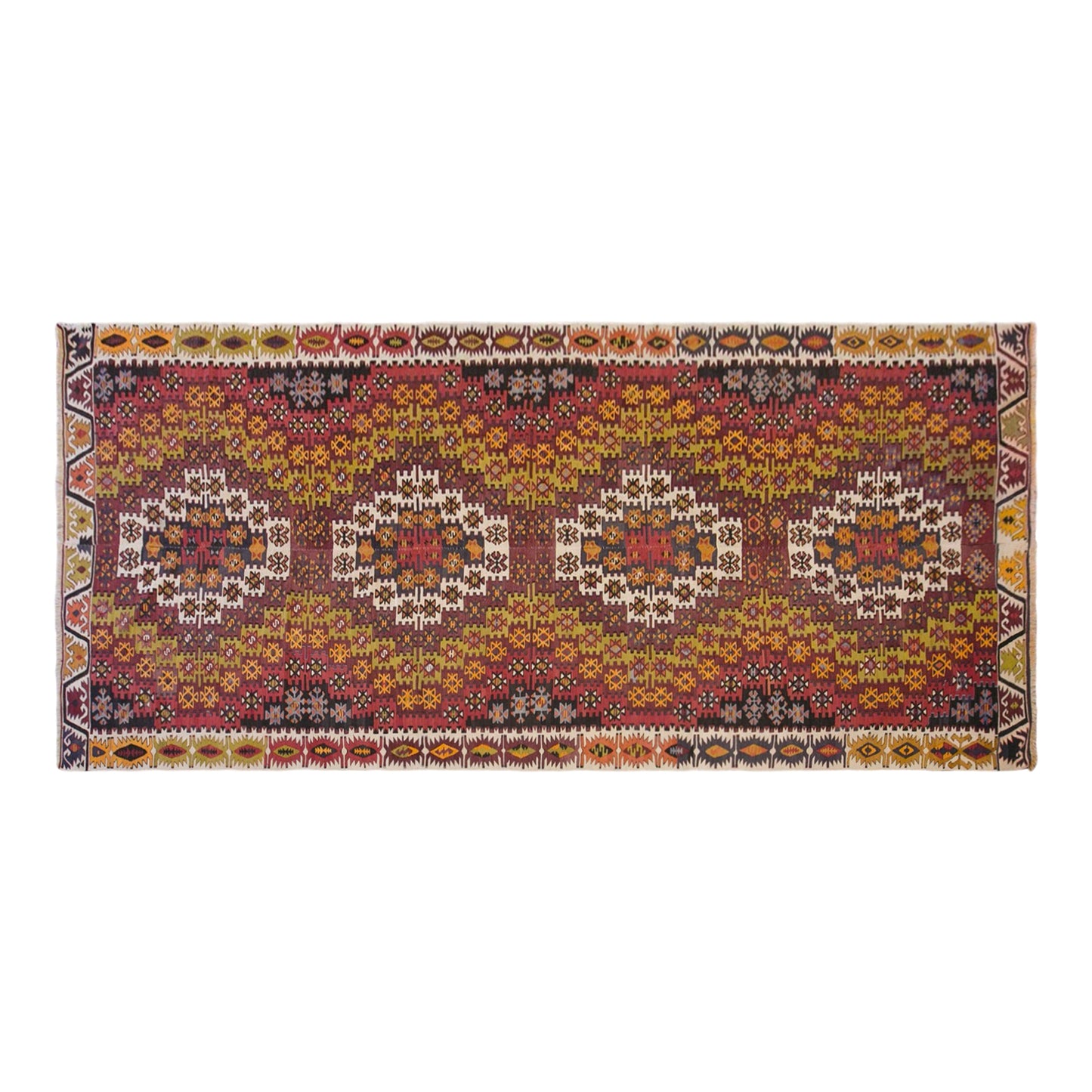 Vintage Turkish Kilim Rug, 5.8 x 14.4 ft, 176 x 440 cm, Handwoven Wool Kilim