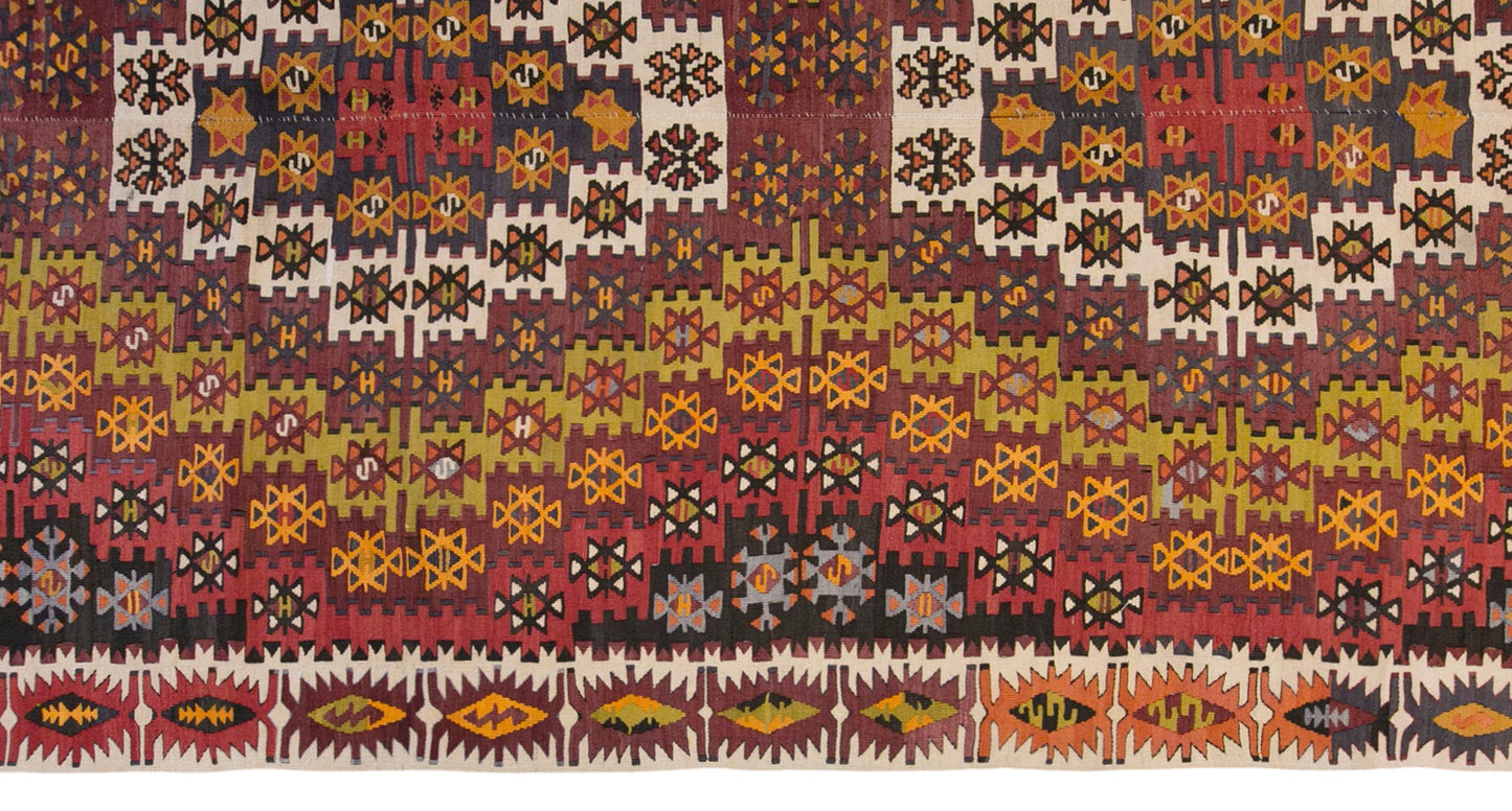 Vintage Turkish Kilim Rug, 5.8 x 14.4 ft, 176 x 440 cm, Handwoven Wool Kilim