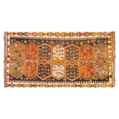 Vintage Turkish Kilim Rug, 5.9 x 13.0 ft, 180 x 395 cm, Handwoven Wool Kilim
