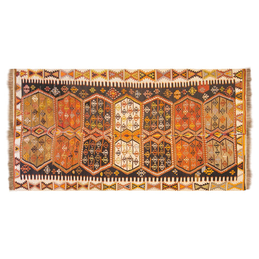 Vintage Turkish Kilim Rug, 5.9 x 13.0 ft, 180 x 395 cm, Handwoven Wool Kilim