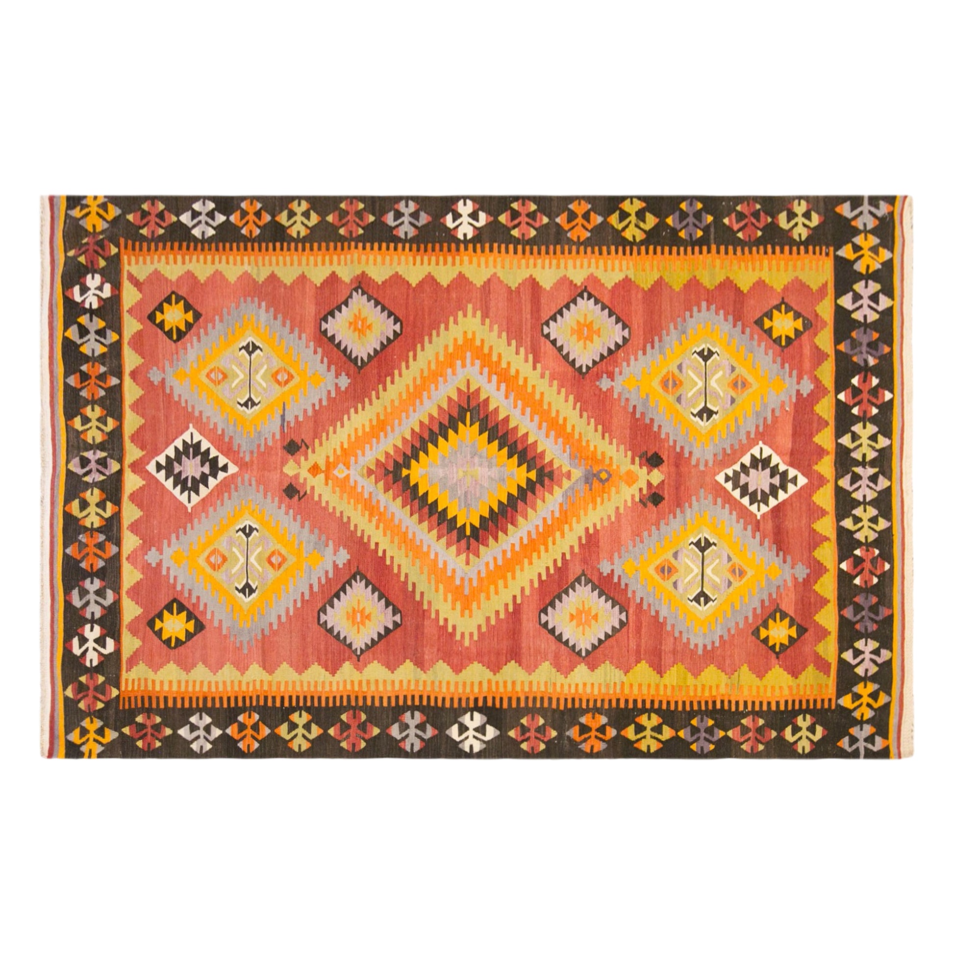 Vintage Turkish Kilim Rug, 5.9 x 9.8 ft, 180 x 300 cm, Handwoven Wool Kilim