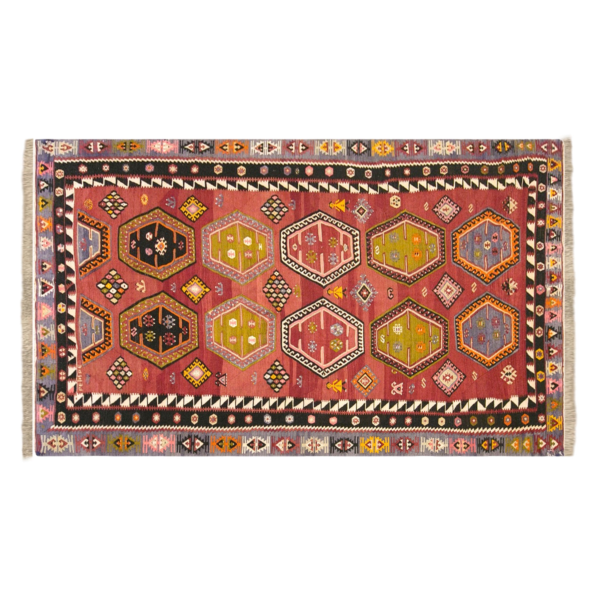 Vintage Turkish Kilim Rug, 6.1 x 12.6 ft, 186 x 385 cm, Handwoven Wool Kilim