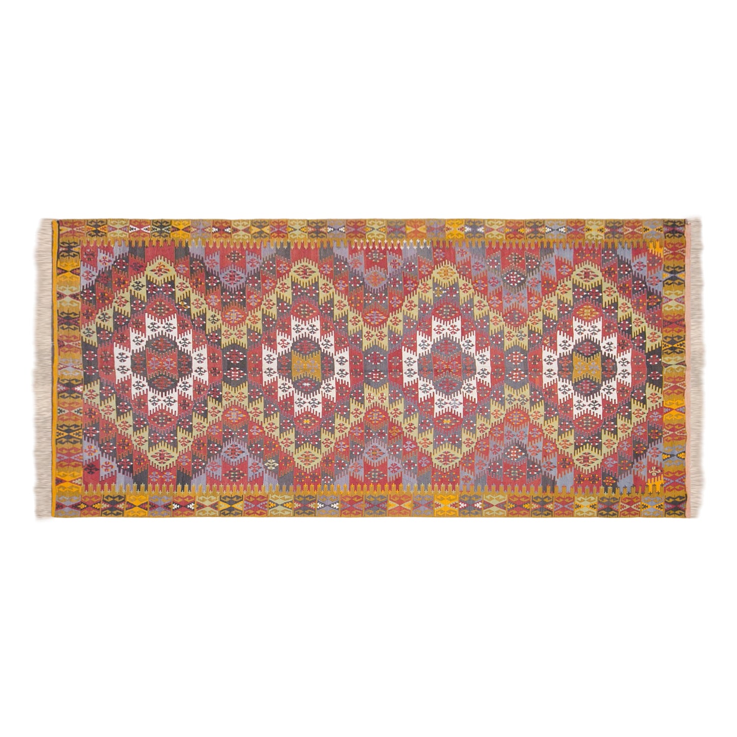 Vintage Turkish Kilim Rug, 6.2 x 13.6 ft, 190 x 415 cm, Handwoven Wool Kilim