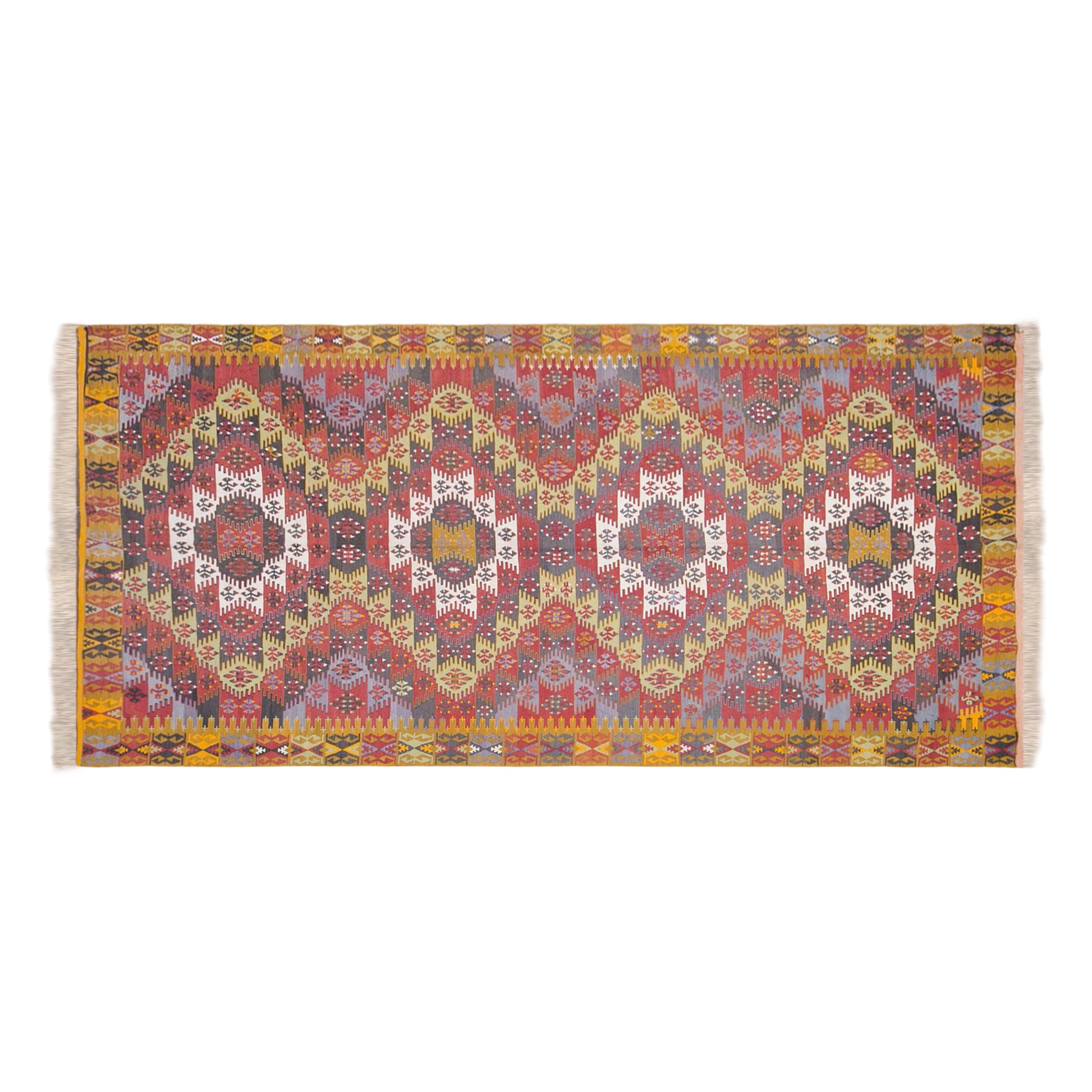 Vintage Turkish Kilim Rug, 6.2 x 13.6 ft, 190 x 415 cm, Handwoven Wool Kilim