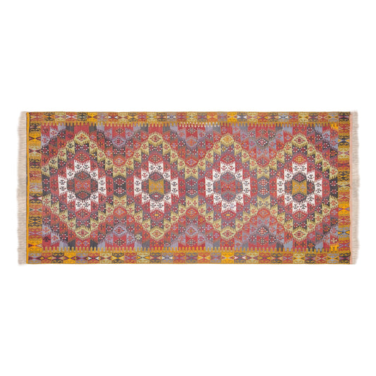 Vintage Turkish Kilim Rug, 6.2 x 13.6 ft, 190 x 415 cm, Handwoven Wool Kilim