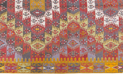 Vintage Turkish Kilim Rug, 6.2 x 13.6 ft, 190 x 415 cm, Handwoven Wool Kilim
