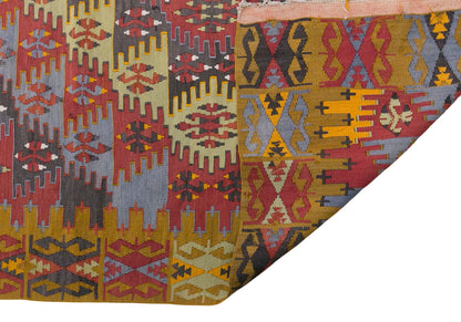 Vintage Turkish Kilim Rug, 6.2 x 13.6 ft, 190 x 415 cm, Handwoven Wool Kilim