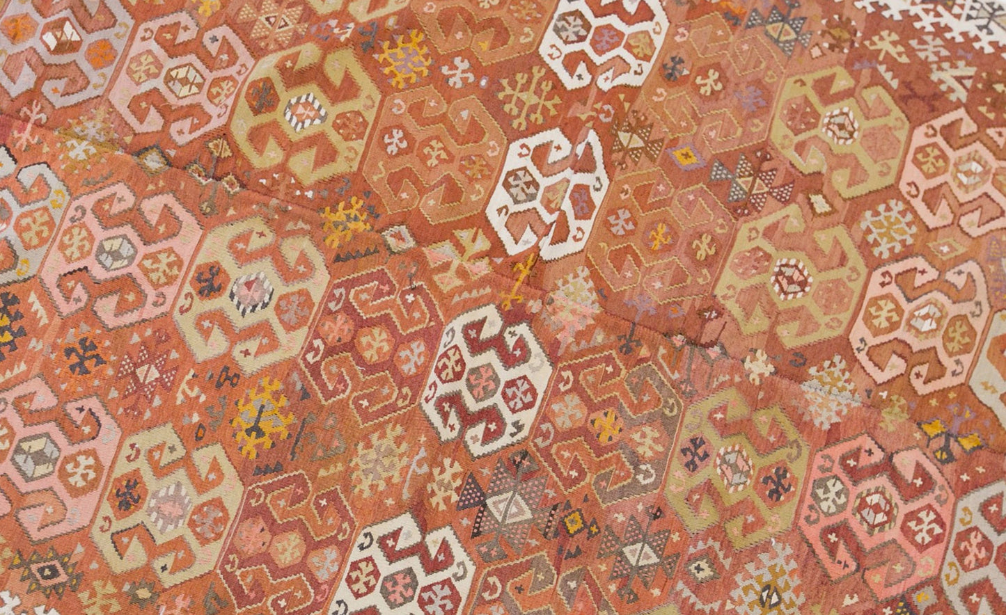 Vintage Turkish Kilim Rug, 6.3 x 11.3 ft, 192 x 345 cm, Handwoven Wool Kilim