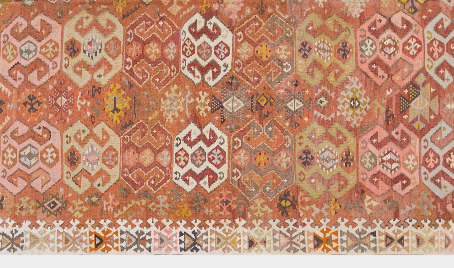 Vintage Turkish Kilim Rug, 6.3 x 11.3 ft, 192 x 345 cm, Handwoven Wool Kilim